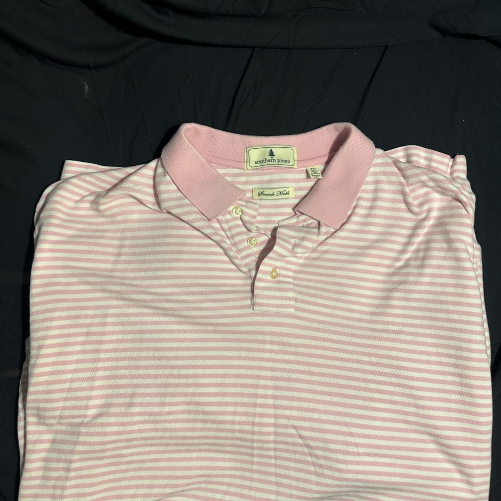 Southern Tide Pink and White Striped Polo Shirt